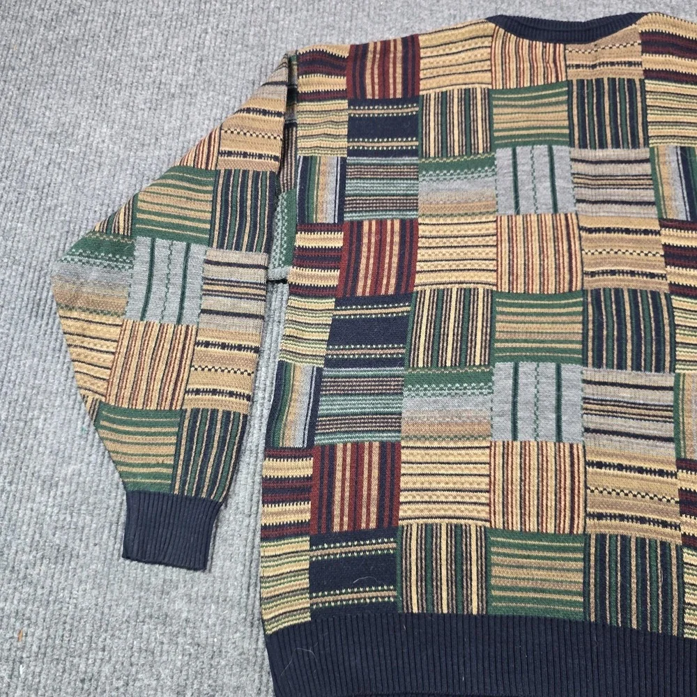 Vintage Jantzen Sweater Mens XL‎ Multicolor Geometric Patchwork Crew Pullover